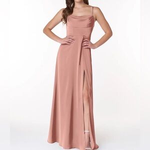 Azazie Wedding Guest or Bridesmaid Dress Clove Stretch Satin English Rose